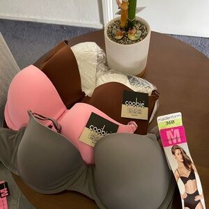 Set of 4 Maidenform & Coobie Women's 36B Bras - Pink, Brown, Gray, White